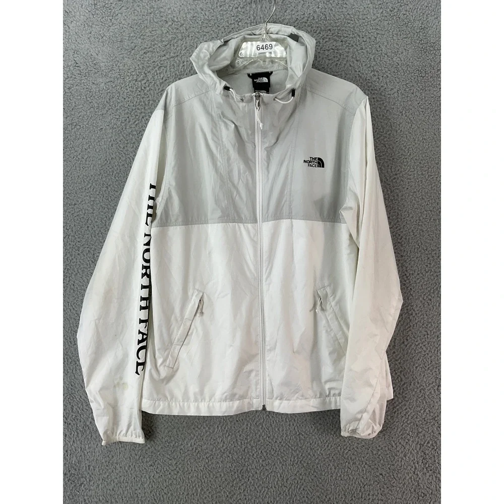 The North Face Windbreaker Jacket Mens M White Grey Good Sleeve Logo Full Zip